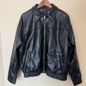 Zara Black Faux Leather Bomber Jacket